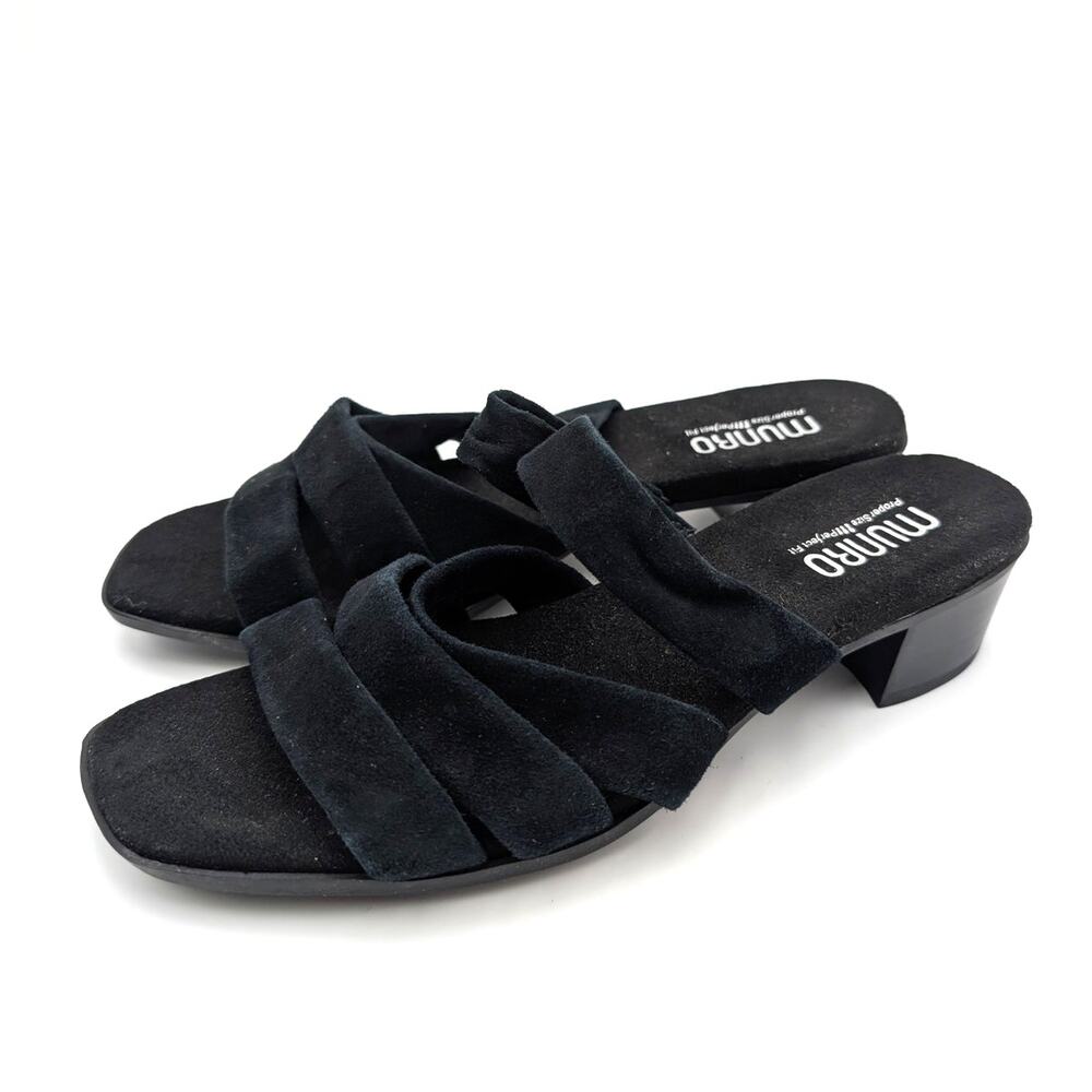 Munro Adrianne Block Heel Sandals Open Toe Women's Black Size US7M EU37.5